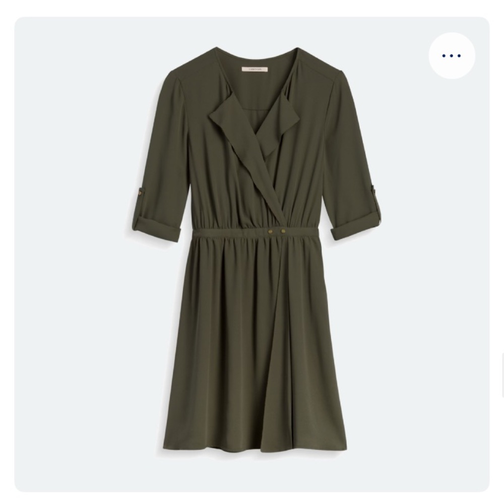 Olive Green Thee Quarter Sleeve Shirt Dress